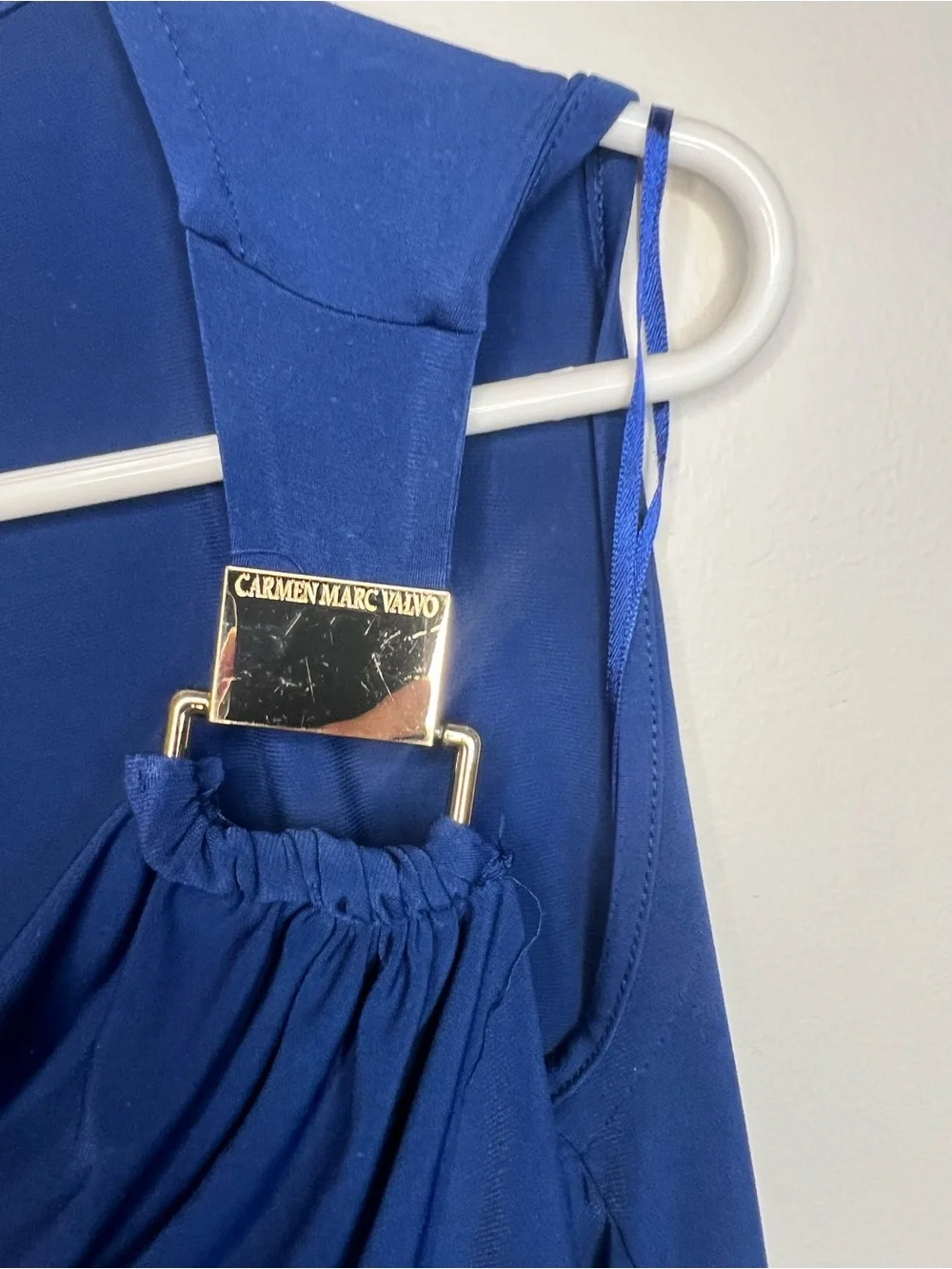 Carmen Marc Valvo Royal Blue Draped Top - Picture 3 of 4